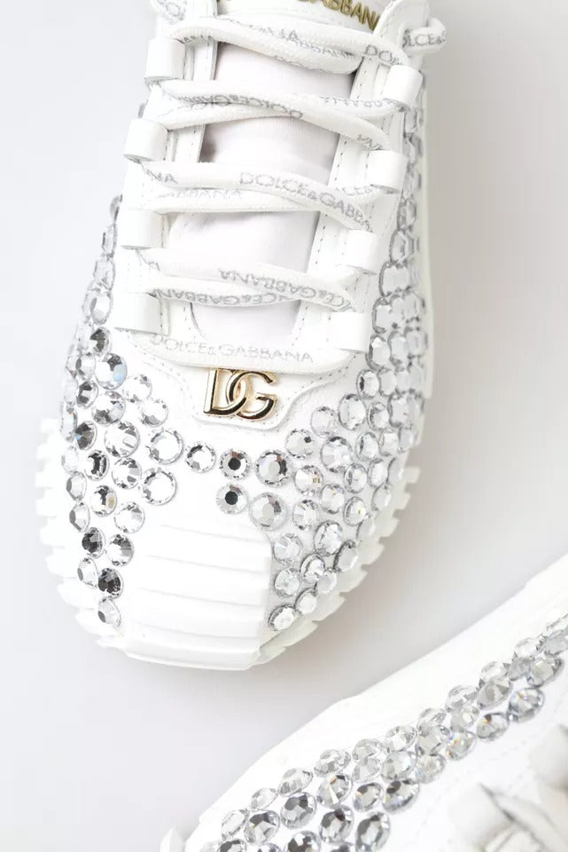 Dolce & Gabbana White NS1 Canvas Leather Embellished Sneakers Shoes by Dolce & Gabbana