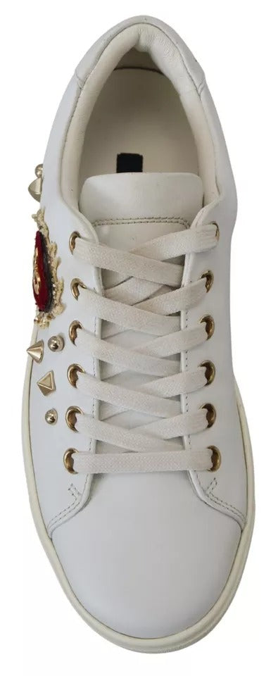 Dolce & Gabbana White Leather Gold Red Heart Sneakers Shoes by Dolce & Gabbana