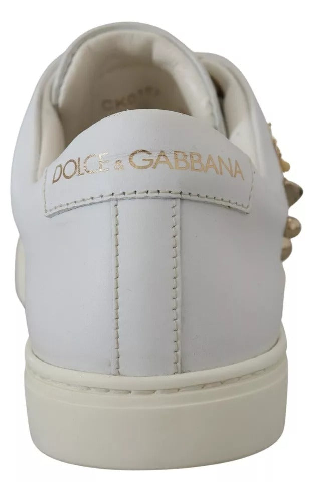 Dolce & Gabbana White Leather Gold Red Heart Sneakers Shoes by Dolce & Gabbana