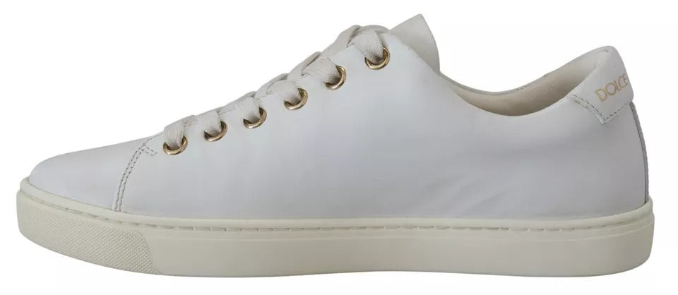 Dolce & Gabbana White Leather Gold Red Heart Sneakers Shoes by Dolce & Gabbana