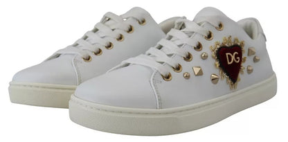 Dolce & Gabbana White Leather Gold Red Heart Sneakers Shoes by Dolce & Gabbana