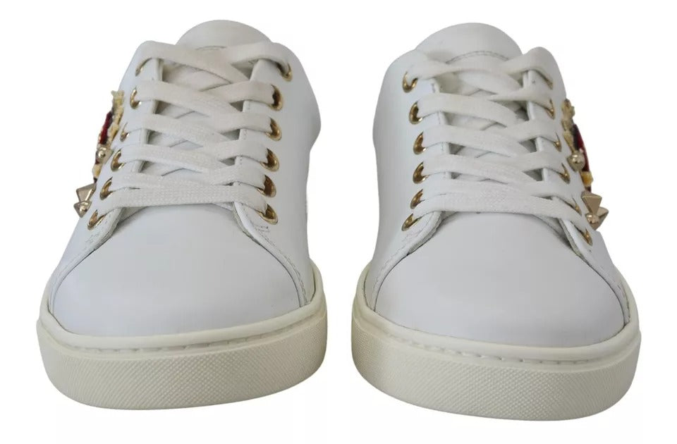 Dolce & Gabbana White Leather Gold Red Heart Sneakers Shoes by Dolce & Gabbana