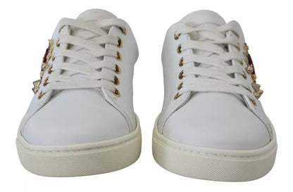 Dolce & Gabbana White Leather Gold Red Heart Sneakers Shoes by Dolce & Gabbana