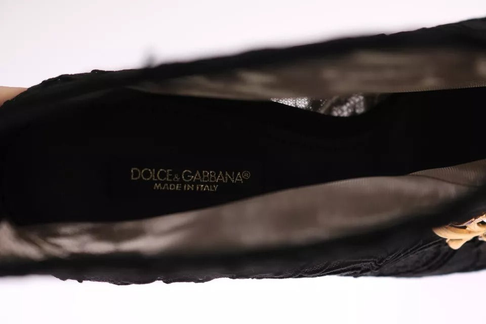 Dolce & Gabbana Black Crystal Lace Booties Stilettos Shoes by Dolce & Gabbana