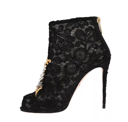 Dolce & Gabbana Black Crystal Lace Booties Stilettos Shoes by Dolce & Gabbana