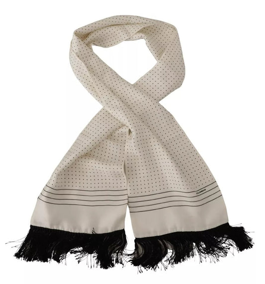 Dolce & Gabbana White Polka Dots Pattern Silk Fringes Wrap Scarf by Dolce & Gabbana