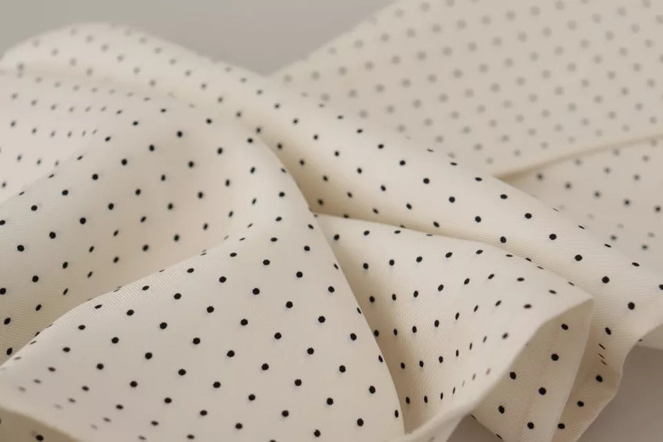 Dolce & Gabbana White Polka Dots Pattern Silk Fringes Wrap Scarf by Dolce & Gabbana