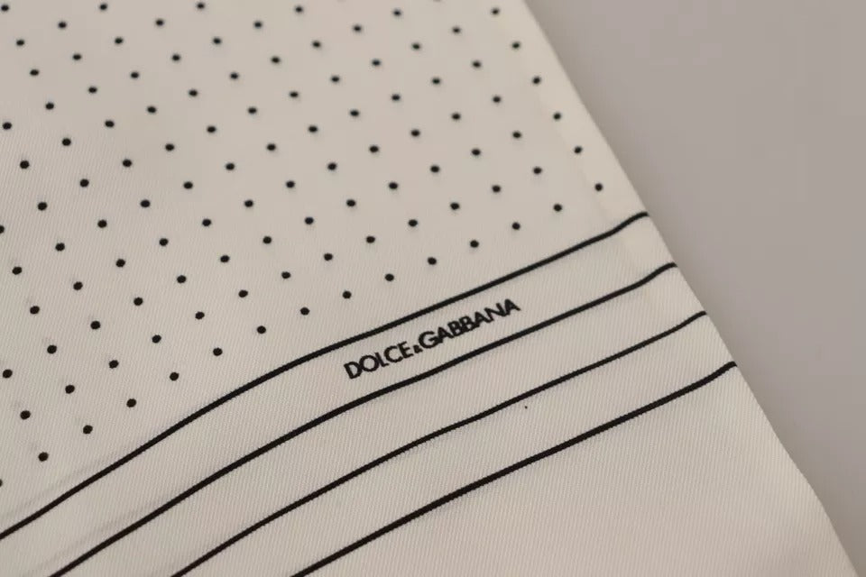 Dolce & Gabbana White Polka Dots Pattern Silk Fringes Wrap Scarf by Dolce & Gabbana