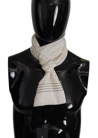 Dolce & Gabbana White Polka Dots Pattern Silk Fringes Wrap Scarf by Dolce & Gabbana