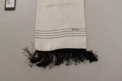 Dolce & Gabbana White Polka Dots Pattern Silk Fringes Wrap Scarf by Dolce & Gabbana