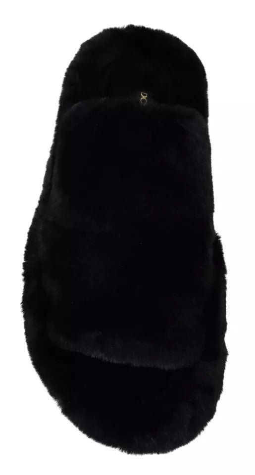 Sandales plates en fausse fourrure de polyester noir Dolce &amp; Gabbana pour homme