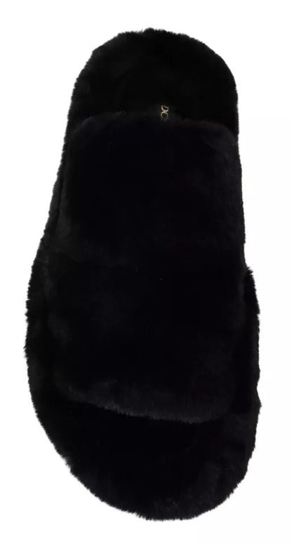 Sandales plates en fausse fourrure de polyester noir Dolce &amp; Gabbana pour homme