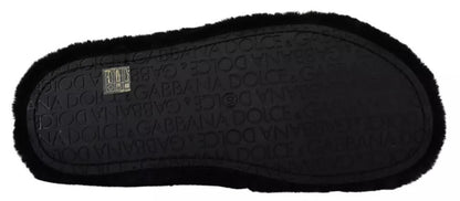 Sandales plates en fausse fourrure de polyester noir Dolce &amp; Gabbana pour homme