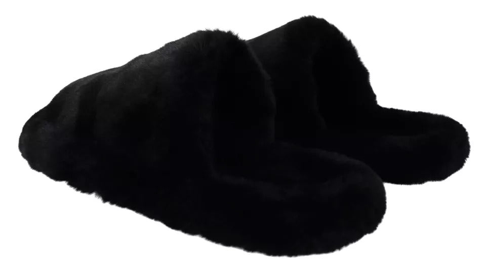 Sandales plates en fausse fourrure de polyester noir Dolce &amp; Gabbana pour homme