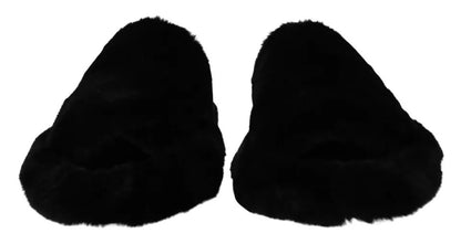 Sandales plates en fausse fourrure de polyester noir Dolce &amp; Gabbana pour homme