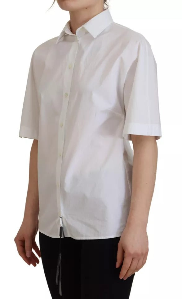 Dolce & Gabbana White Cotton Button Front Short Sleeve Shirt by Dolce & Gabbana
