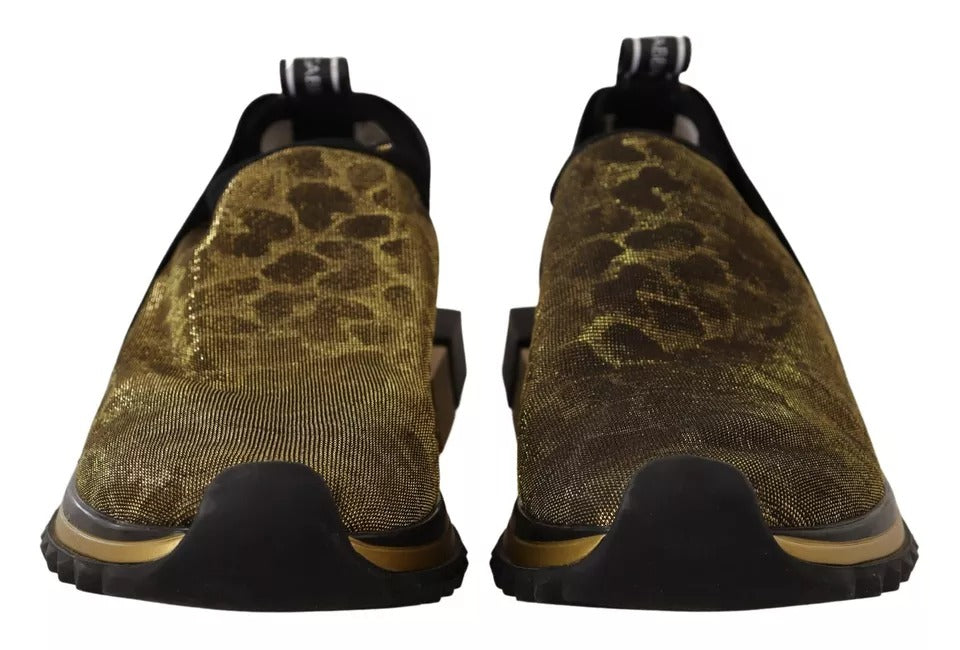 Dolce & Gabbana Gold Glitter Leopard Sorrento Sneakers Shoes by Dolce & Gabbana