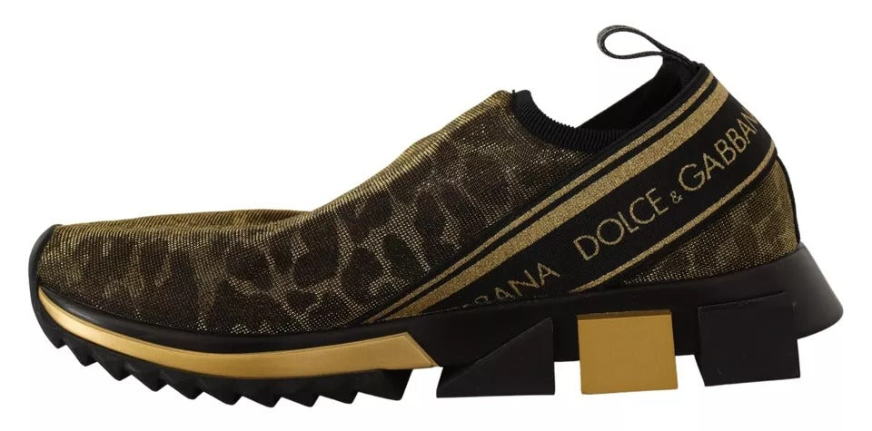 Dolce & Gabbana Gold Glitter Leopard Sorrento Sneakers Shoes by Dolce & Gabbana