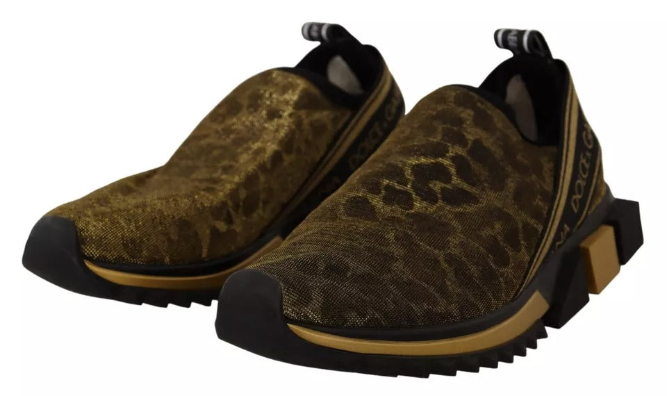 Dolce & Gabbana Gold Glitter Leopard Sorrento Sneakers Shoes by Dolce & Gabbana
