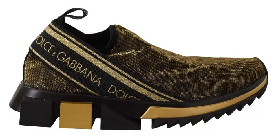 Dolce & Gabbana Gold Glitter Leopard Sorrento Sneakers Shoes by Dolce & Gabbana