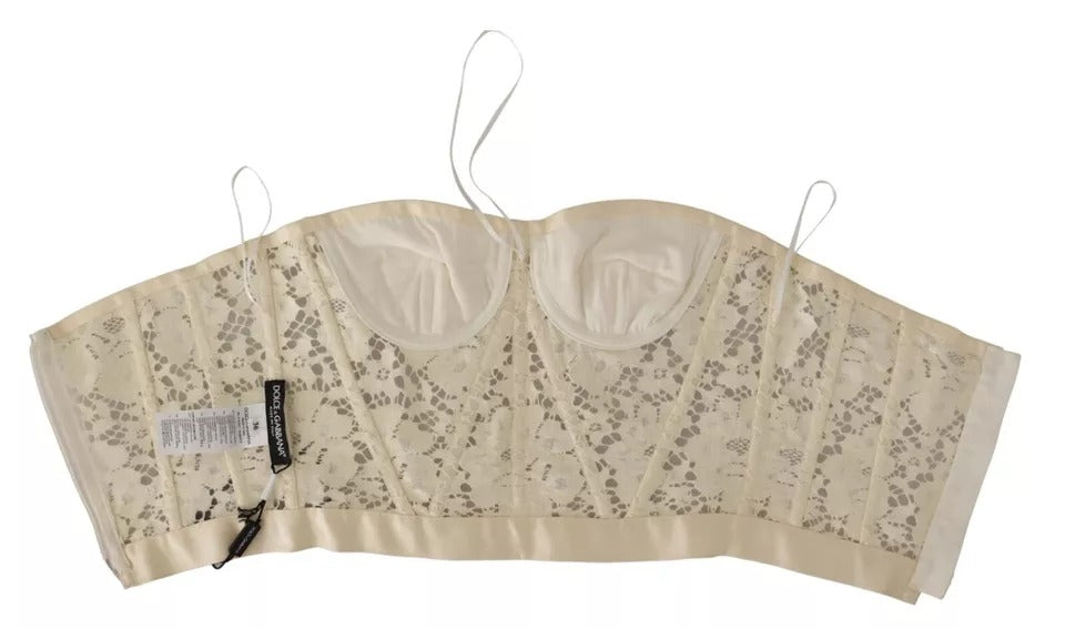 Dolce & Gabbana White Strapless Floral Lace Cropped Bustier Top by Dolce & Gabbana