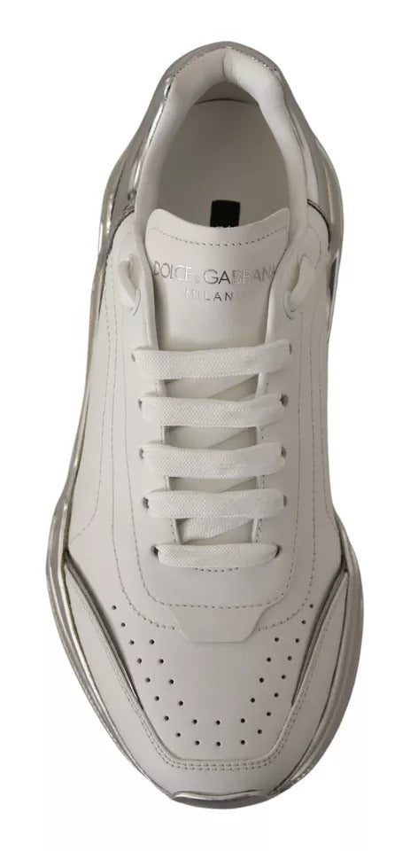 Dolce & Gabbana White Silver Leather Daymaster Sneakers Shoes by Dolce & Gabbana