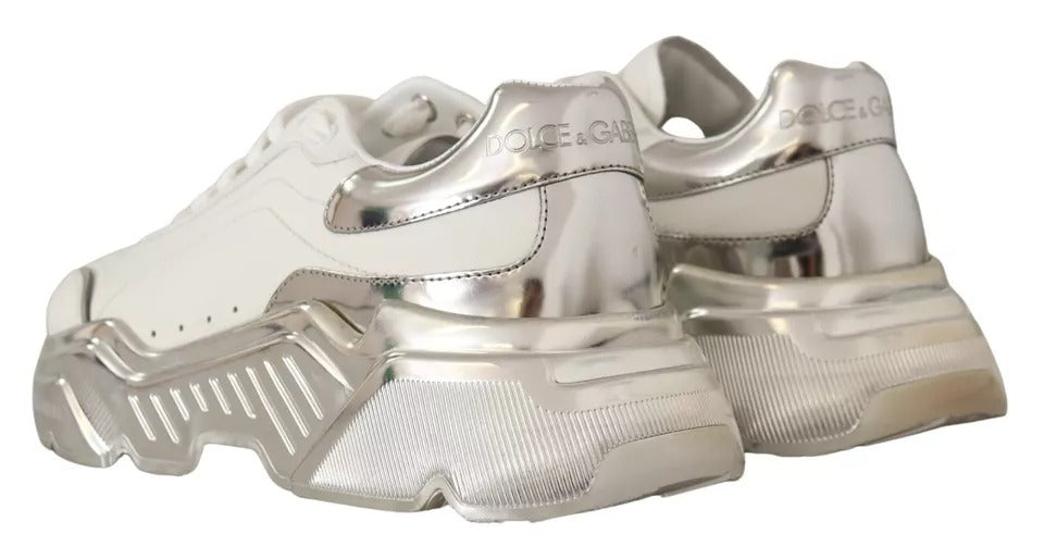 Dolce & Gabbana White Silver Leather Daymaster Sneakers Shoes by Dolce & Gabbana