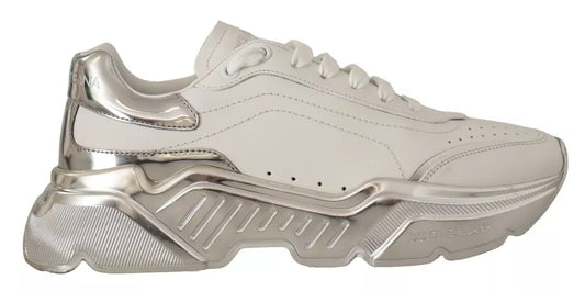 Dolce & Gabbana White Silver Leather Daymaster Sneakers Shoes by Dolce & Gabbana