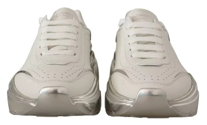 Dolce & Gabbana White Silver Leather Daymaster Sneakers Shoes by Dolce & Gabbana