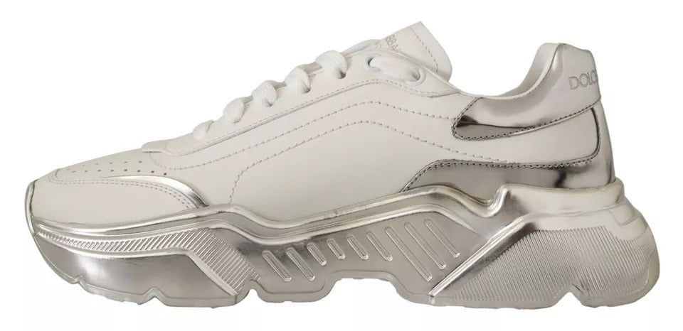 Dolce & Gabbana White Silver Leather Daymaster Sneakers Shoes by Dolce & Gabbana