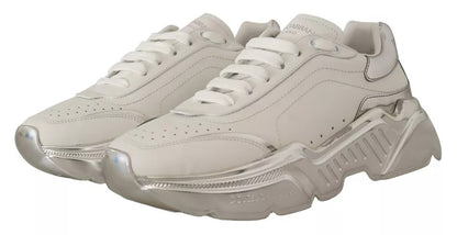 Dolce & Gabbana White Silver Leather Daymaster Sneakers Shoes by Dolce & Gabbana