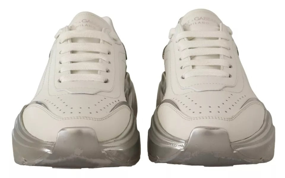 Dolce & Gabbana White Silver Leather Daymaster Sneakers Shoes by Dolce & Gabbana