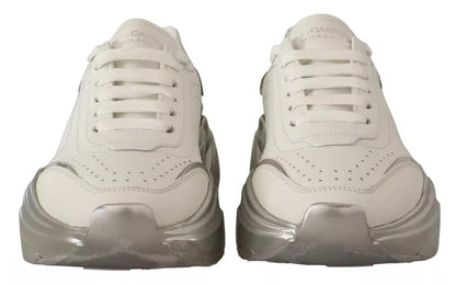 Dolce & Gabbana White Silver Leather Daymaster Sneakers Shoes by Dolce & Gabbana