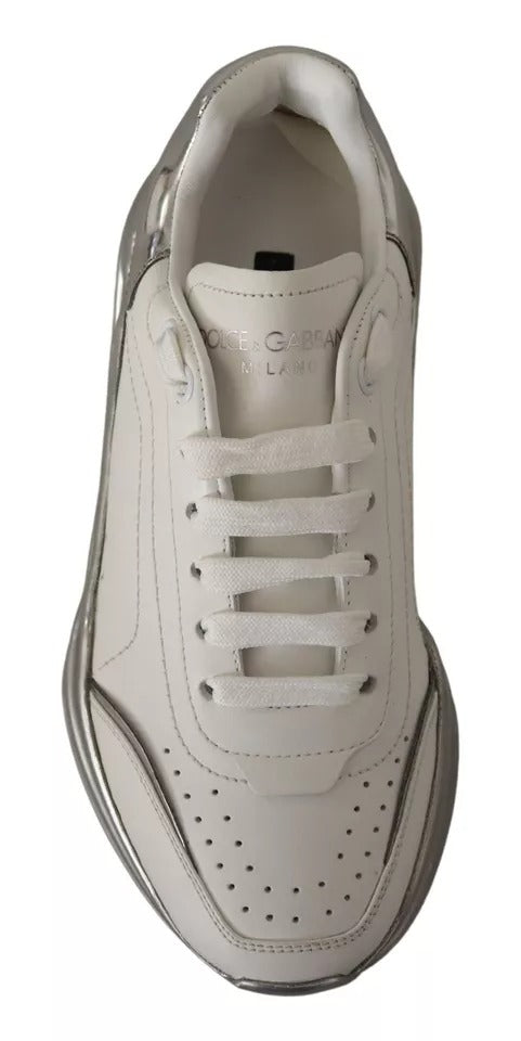Dolce & Gabbana White Silver Leather Daymaster Sneakers Shoes by Dolce & Gabbana