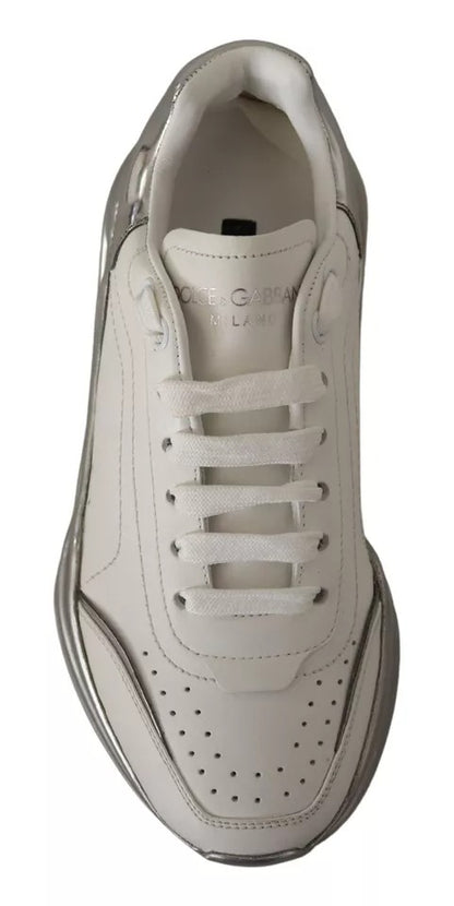Dolce & Gabbana White Silver Leather Daymaster Sneakers Shoes by Dolce & Gabbana
