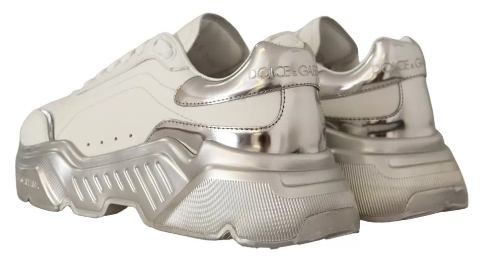 Dolce & Gabbana White Silver Leather Daymaster Sneakers Shoes by Dolce & Gabbana