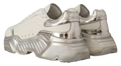 Dolce & Gabbana White Silver Leather Daymaster Sneakers Shoes by Dolce & Gabbana