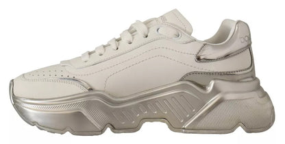 Dolce & Gabbana White Silver Leather Daymaster Sneakers Shoes by Dolce & Gabbana
