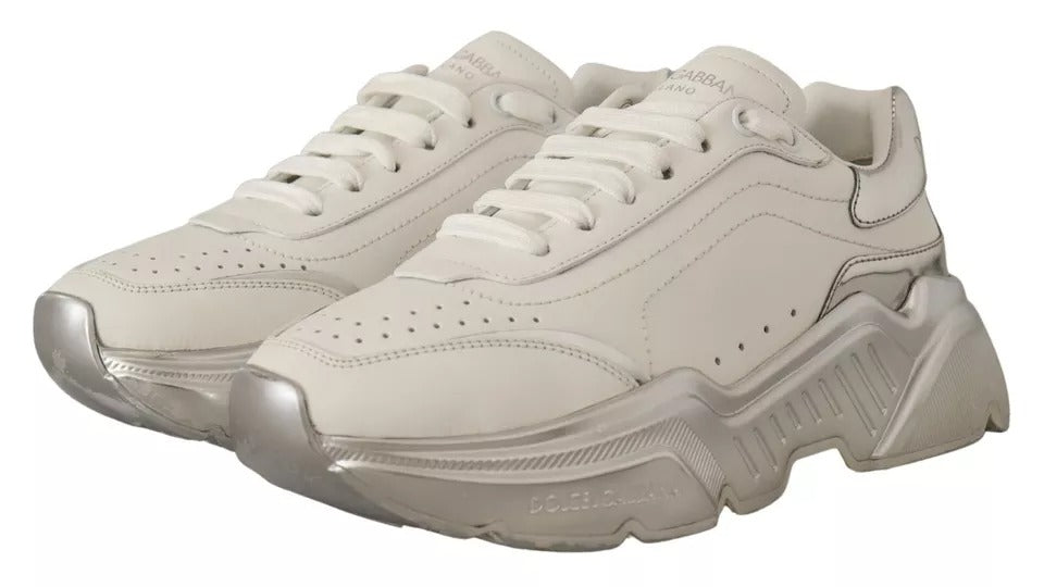 Dolce & Gabbana White Silver Leather Daymaster Sneakers Shoes by Dolce & Gabbana