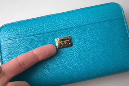 Portefeuille Dolce &amp; Gabbana bleu clair LOVE en cuir avec fermeture éclair sur le pourtour continental