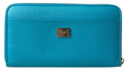 Portefeuille Dolce &amp; Gabbana bleu clair LOVE en cuir avec fermeture éclair sur le pourtour continental