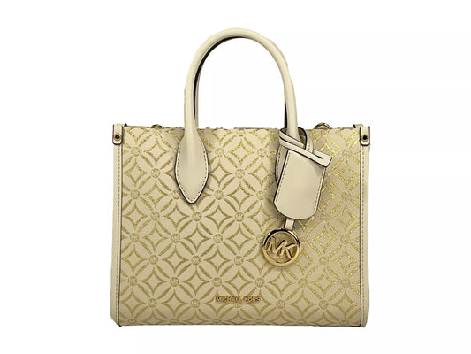 Petit sac fourre-tout à bandoulière zippé Mirella de Michael Kors, couleur crème