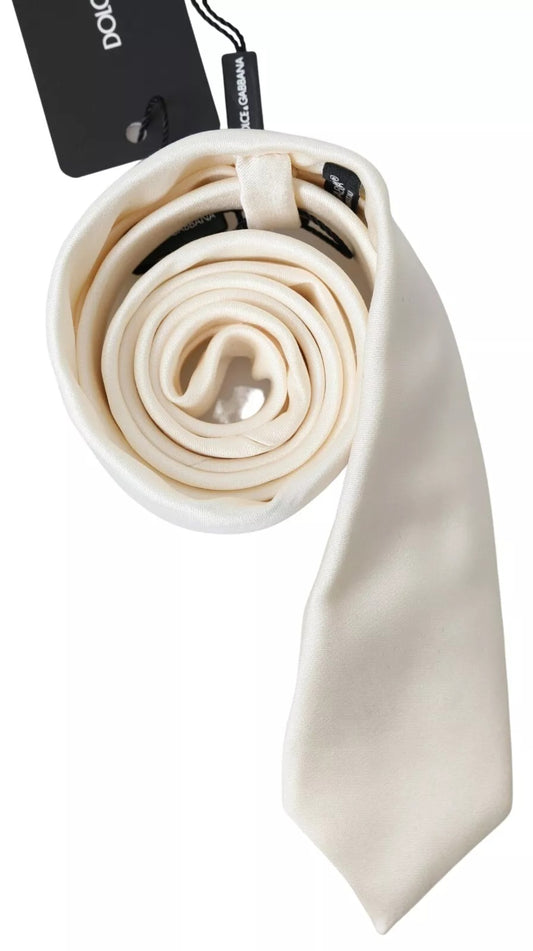 Cravate classique en satin de soie blanc cassé Dolce &amp; Gabbana pour homme