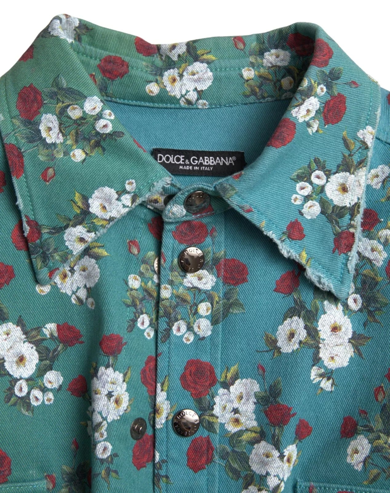 Dolce & Gabbana Blue Floral Cotton Button Down Denim Shirt by Dolce & Gabbana