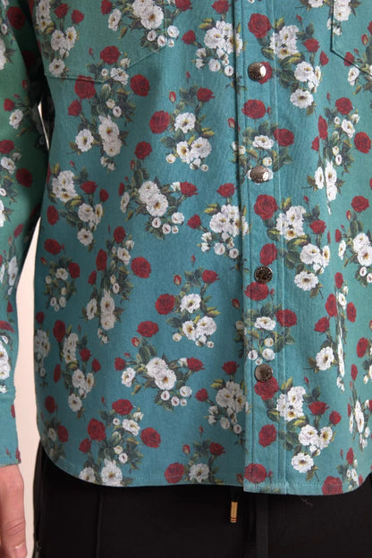 Dolce & Gabbana Blue Floral Cotton Button Down Denim Shirt by Dolce & Gabbana