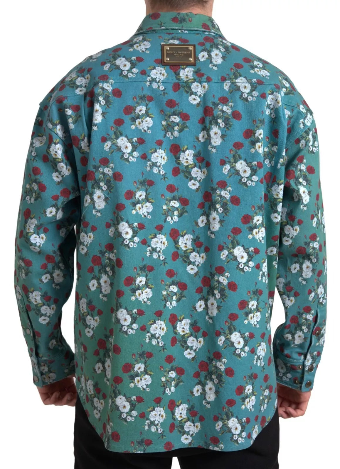 Dolce & Gabbana Blue Floral Cotton Button Down Denim Shirt by Dolce & Gabbana