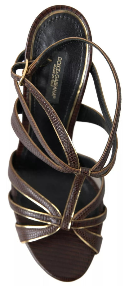 Dolce & Gabbana Brown Ankle Strap Stiletto Heels Sandals Shoes by Dolce & Gabbana