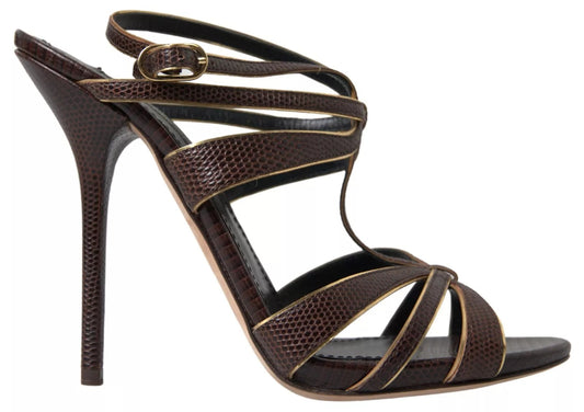 Dolce & Gabbana Brown Ankle Strap Stiletto Heels Sandals Shoes by Dolce & Gabbana