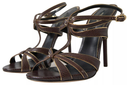 Dolce & Gabbana Brown Ankle Strap Stiletto Heels Sandals Shoes by Dolce & Gabbana