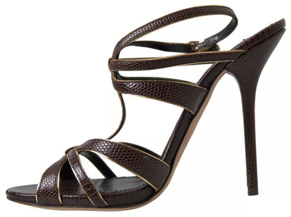 Dolce & Gabbana Brown Ankle Strap Stiletto Heels Sandals Shoes by Dolce & Gabbana